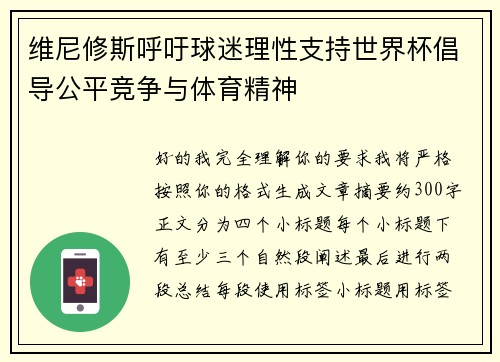 维尼修斯呼吁球迷理性支持世界杯倡导公平竞争与体育精神